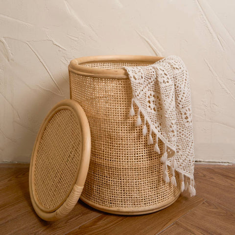 rattan cane basket with lid