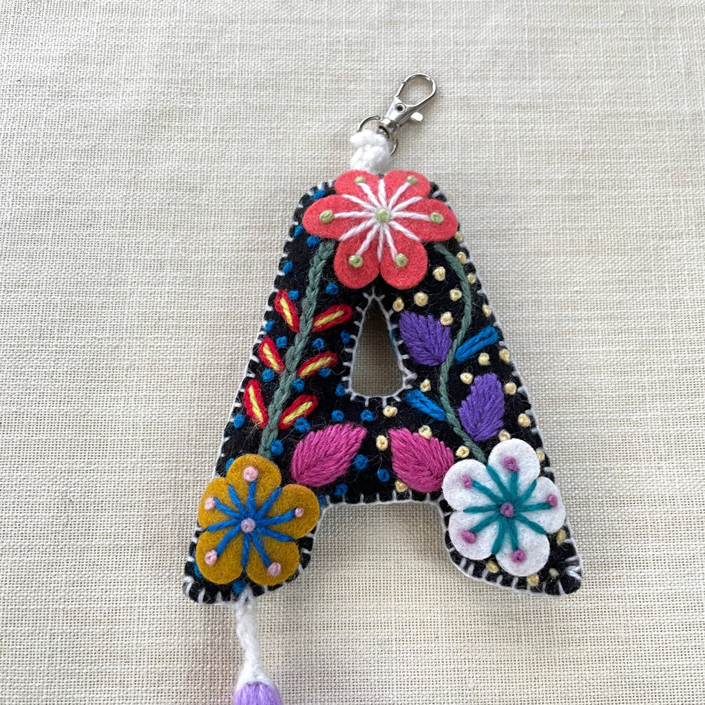 a hand embroidered keychain