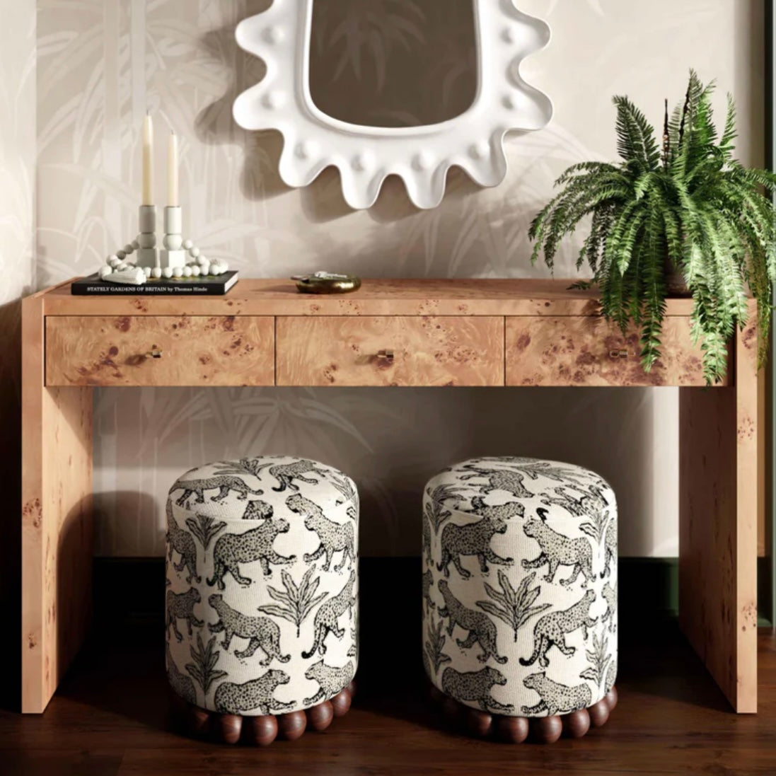 cream leopard jacquard ottoman