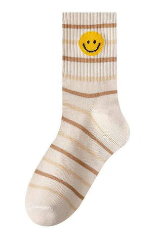 smiley face striped crew socks