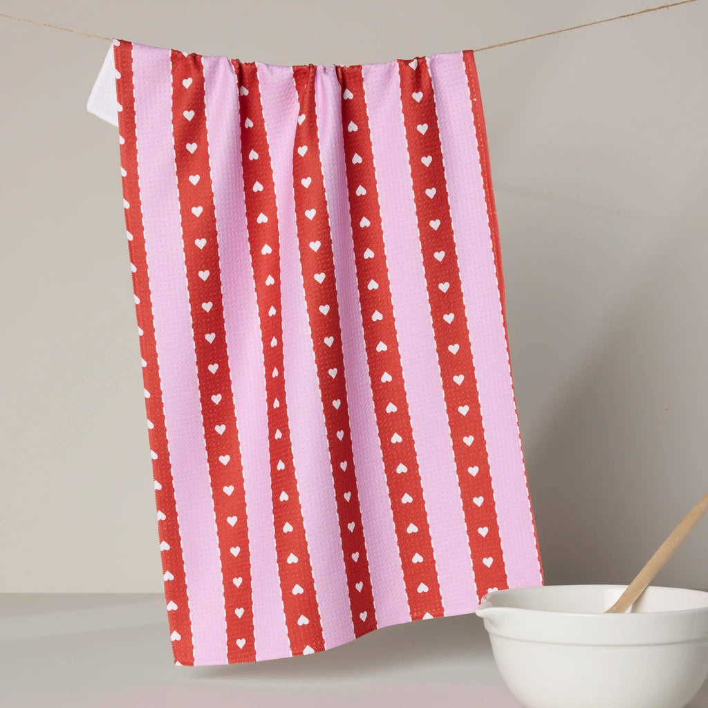 ribbon hearts tea towel