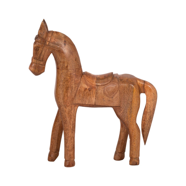 wooden horse with saddle figurine