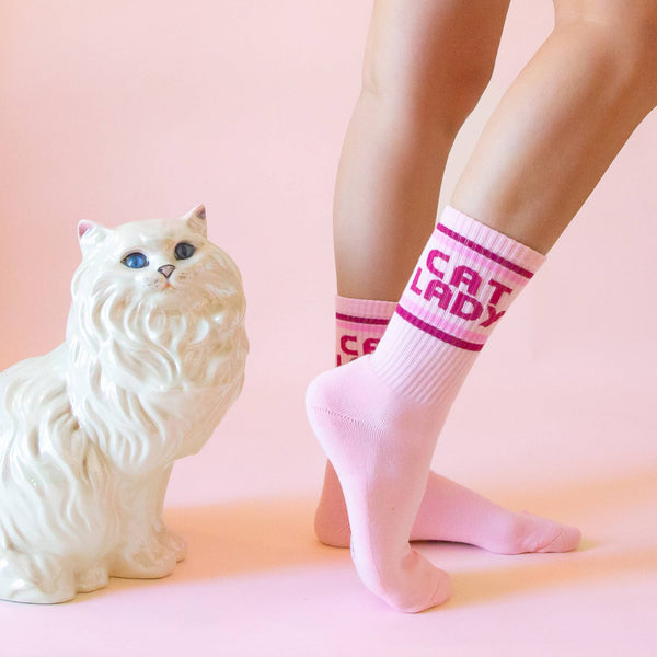 cat lady ribbed crew socks