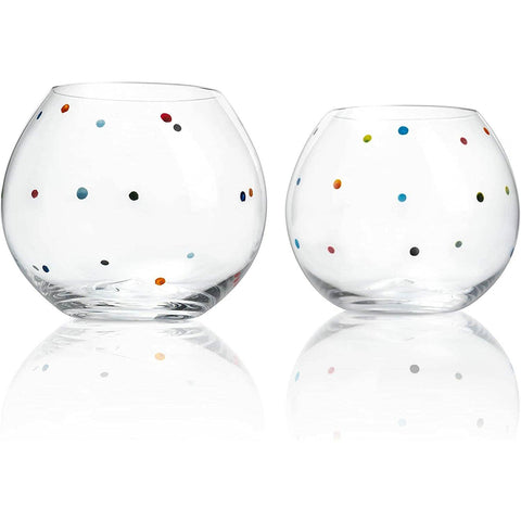 polka dot stemless bubble wine glasses