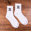 IDGAF white crew socks