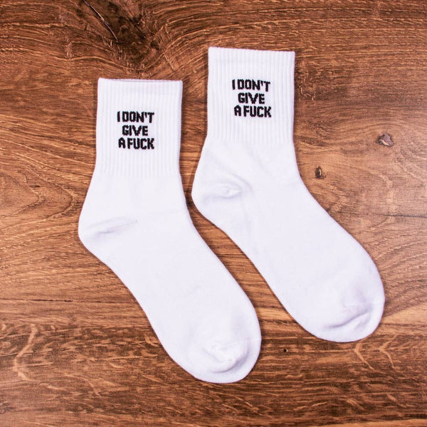 IDGAF white crew socks