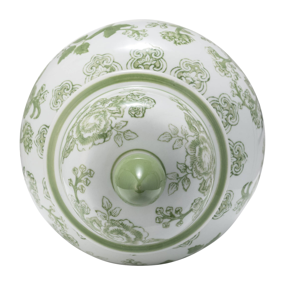 bird & flower chinoiserie {green/white} temple jar