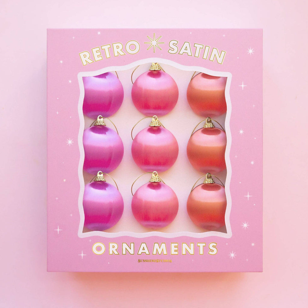 retro satin ornaments {set of 9}