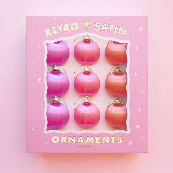 retro satin ornaments {set of 9}