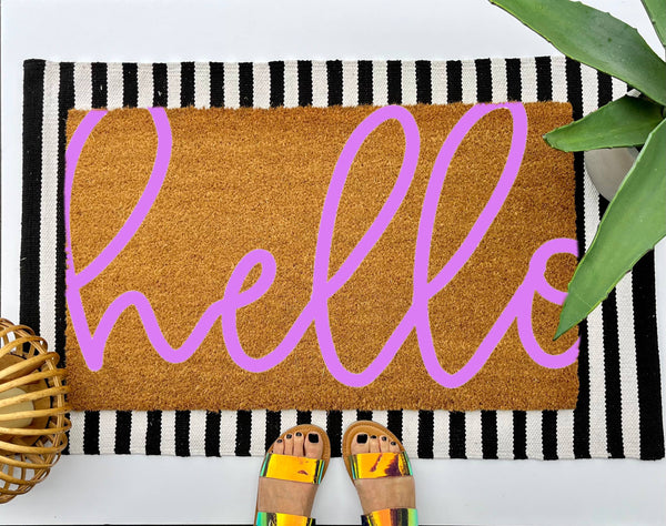 hello {lavender} doormat