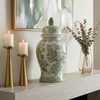 bird & flower chinoiserie {green/white} temple jar