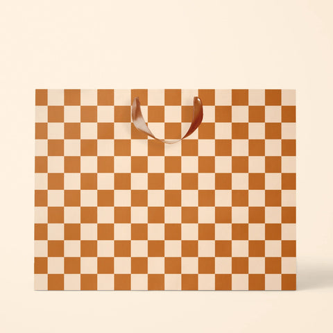 orange checkered gift bag