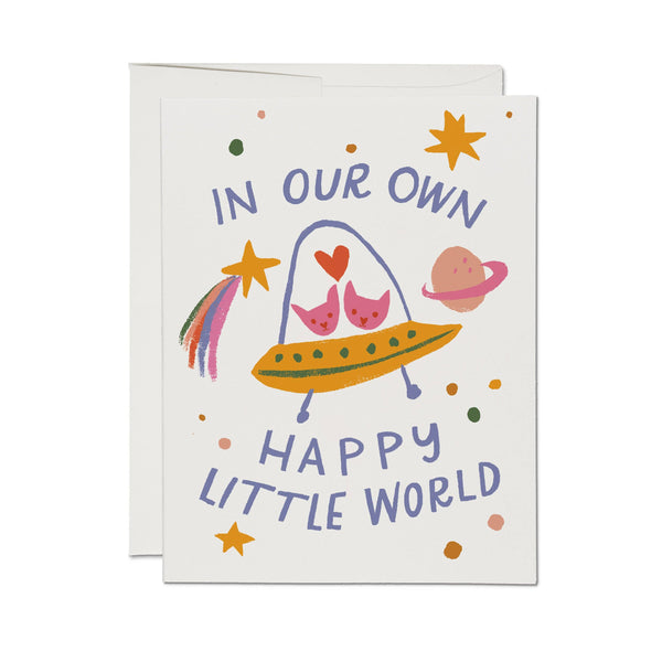 in our own happy little world card