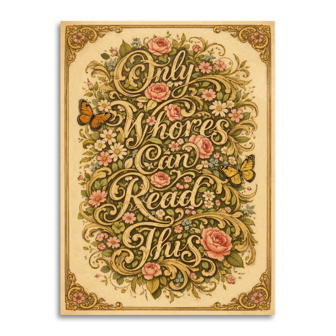 only whores can read - this funny greeting card