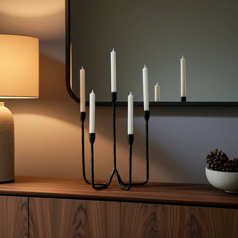 metal {black} 5-taper candle holder