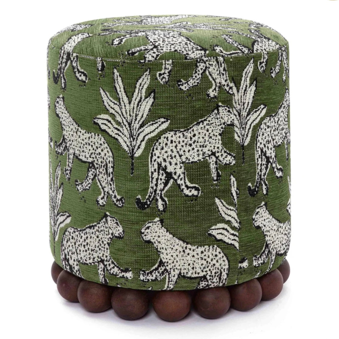 olive green leopard jacquard ottoman