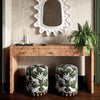 olive green leopard jacquard ottoman