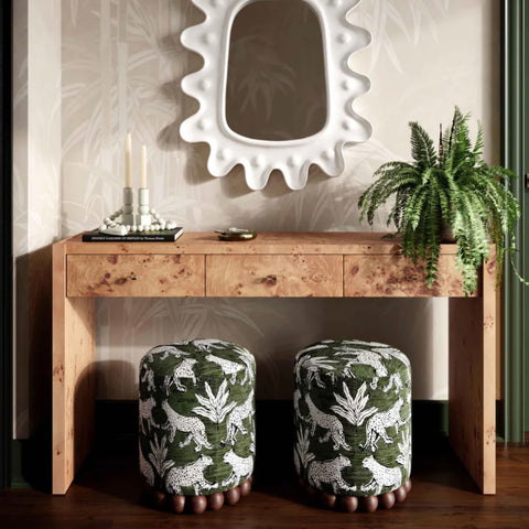 olive green leopard jacquard ottoman