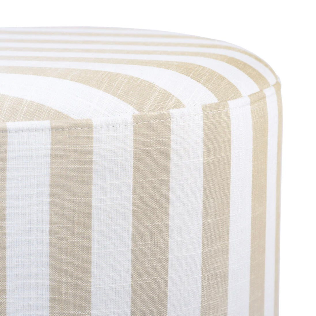 beige striped linen ottoman