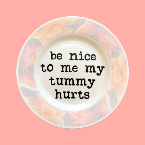 be nice to me my tummy hurts {pastel rim} decorative plate