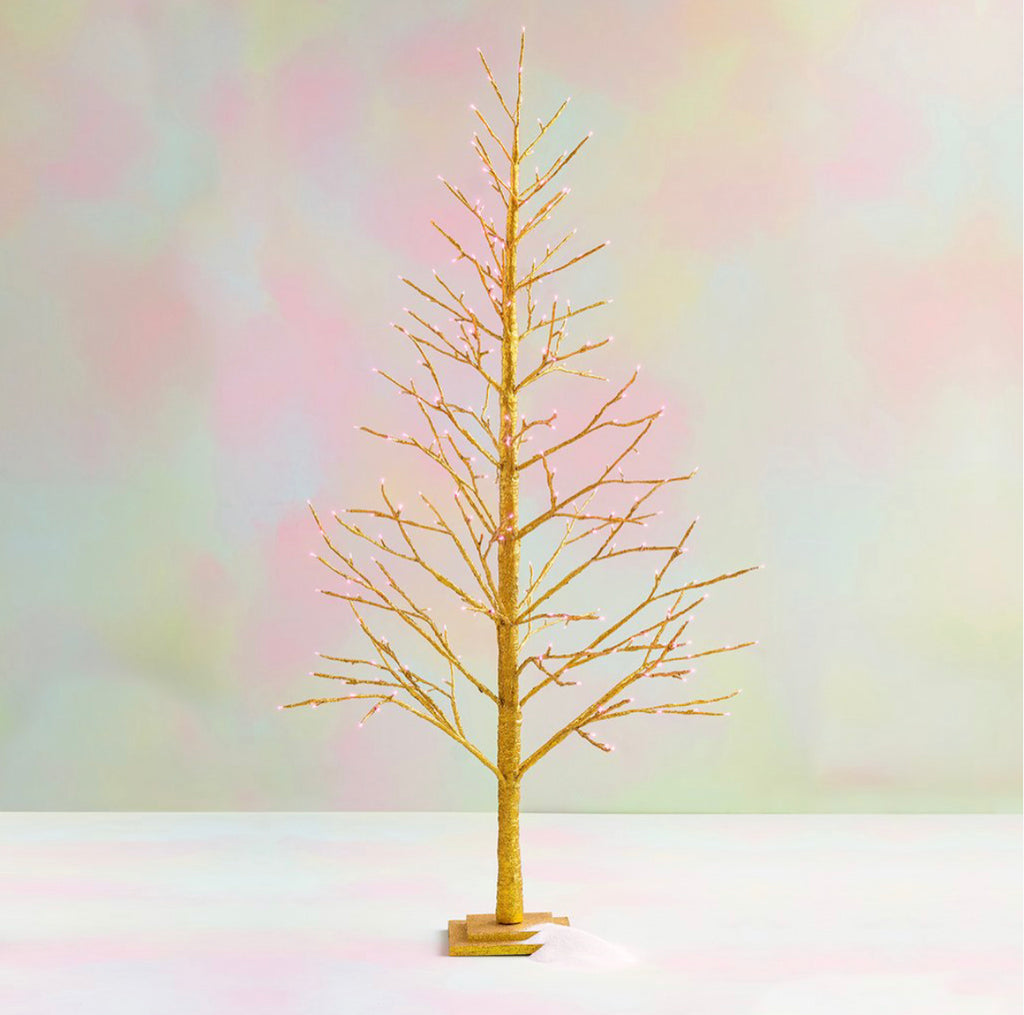 gold tree with pink lights