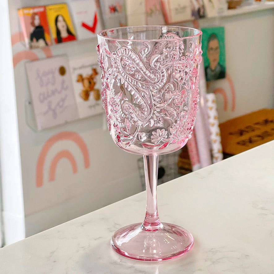 pink paisley {acrylic} wine glass - Apple & Oak