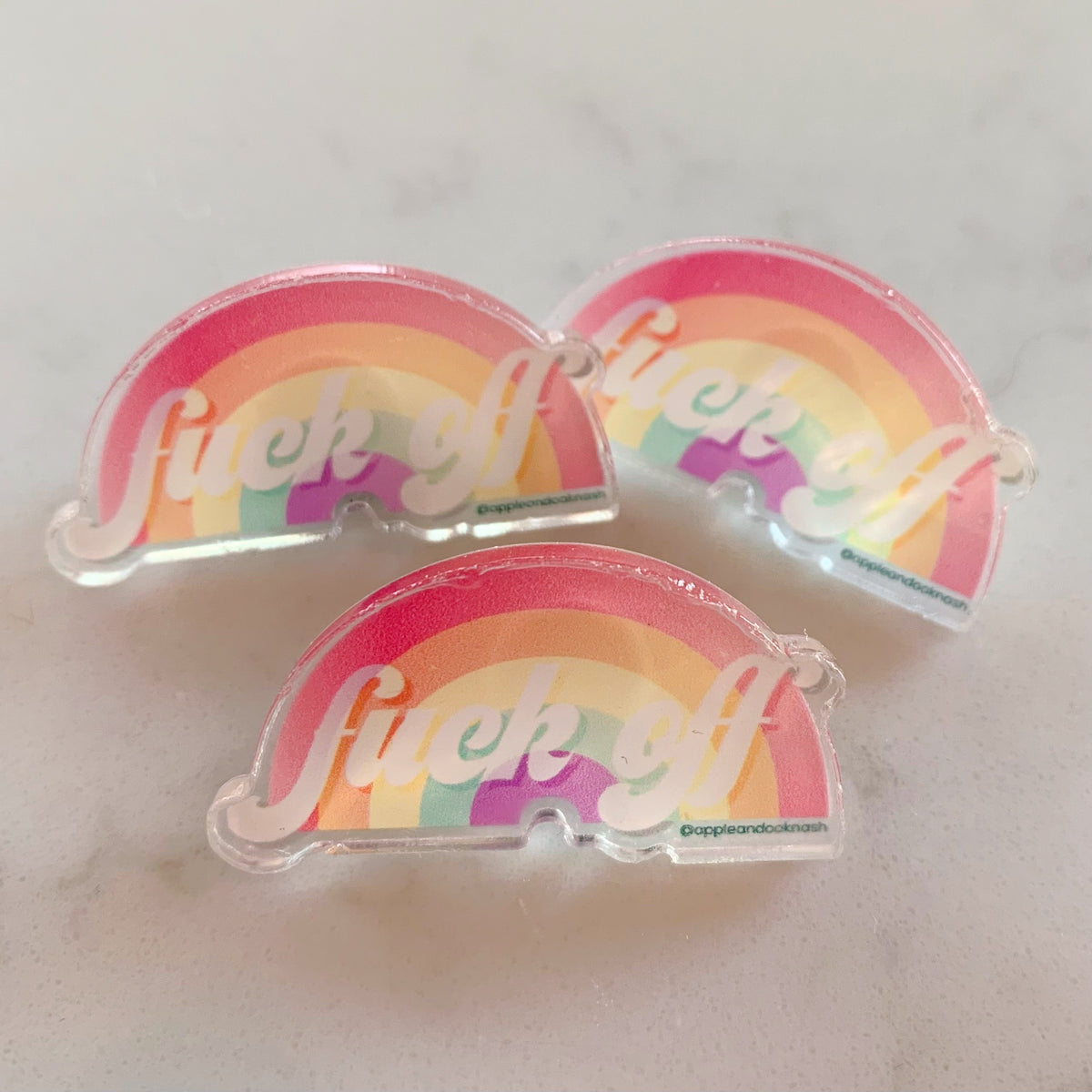 fuck off rainbow pin