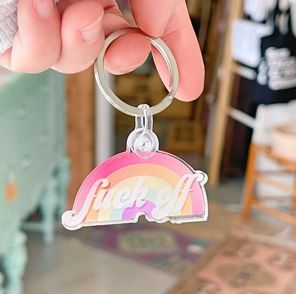 fuck off rainbow keychain - Apple & Oak