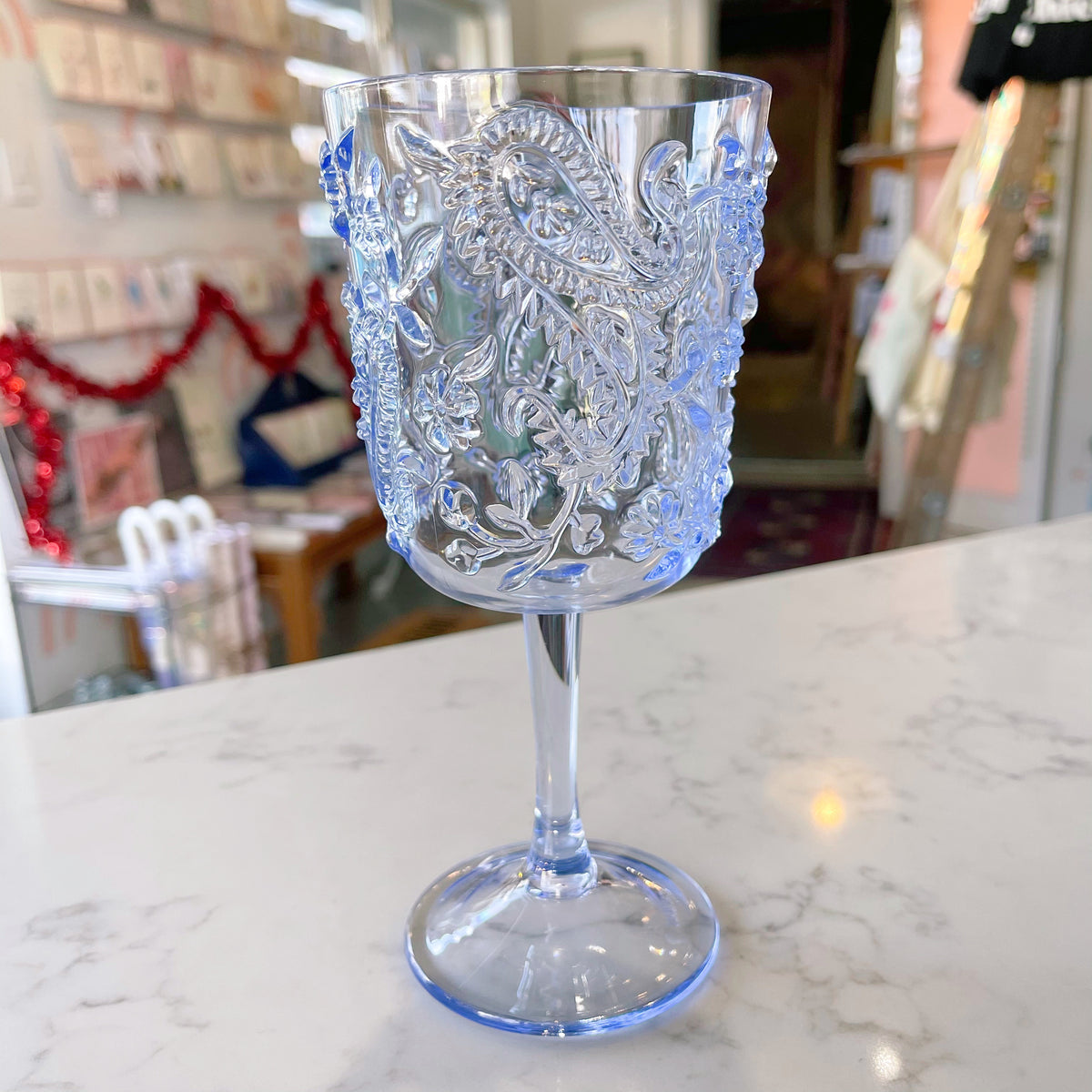 blue paisley {acrylic} wine glass - Apple & Oak